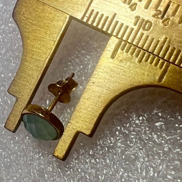 Vtg Vermeil Stud Earrings Aqua Faceted Cabochon Stones Minimalist Design Spring - Picture 4 of 6